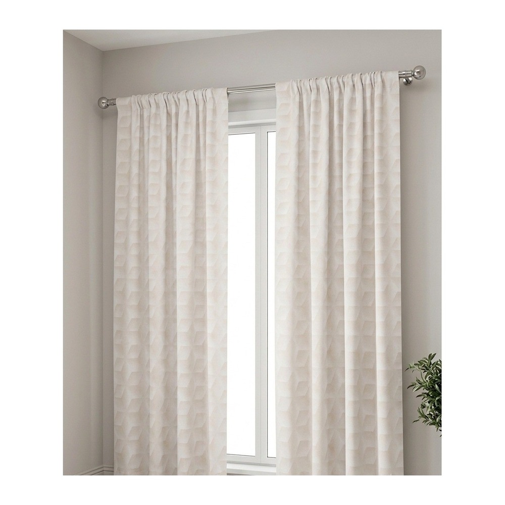 Ambesonne Beige White Geometric 3D Cube Microfiber Curtains 2 Panel 56x95 Set